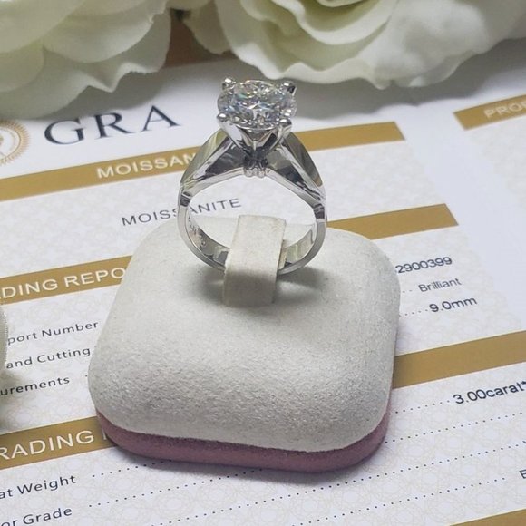 14K Solid  Yellow and White Gold 3 Carats Moissanite Engagement Ring D- FL - Picture 5 of 11